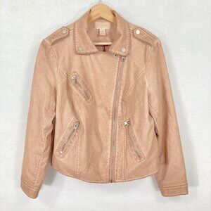 Chico's Faux-Leather Lined Moto Jacket Pink Blush Size Med